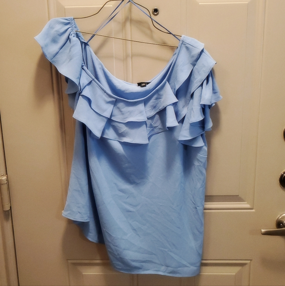Light Blue One-Shoulder Ruffle Top